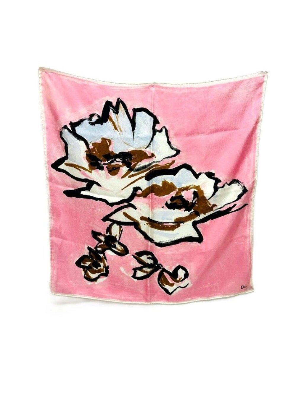 Dior Scarf Flower Motif Silk Pink